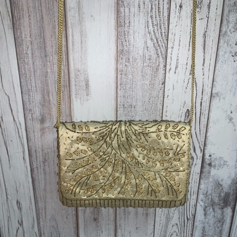 La Regale Gold Beaded Clutch